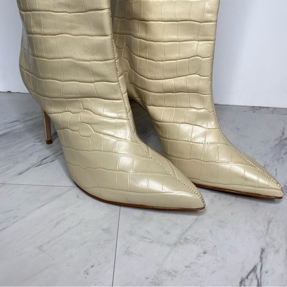 Schutz Maryana Eggshell Crocodile Embossed Leather Tall Heeled Boot 11B - Picture 13 of 16